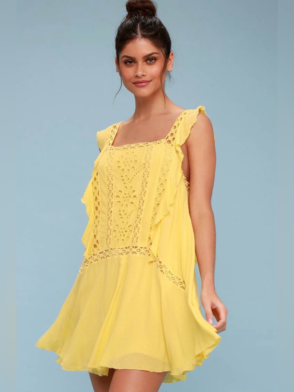 Free People Vintage Priscilla Yellow Crochet Mini Dress